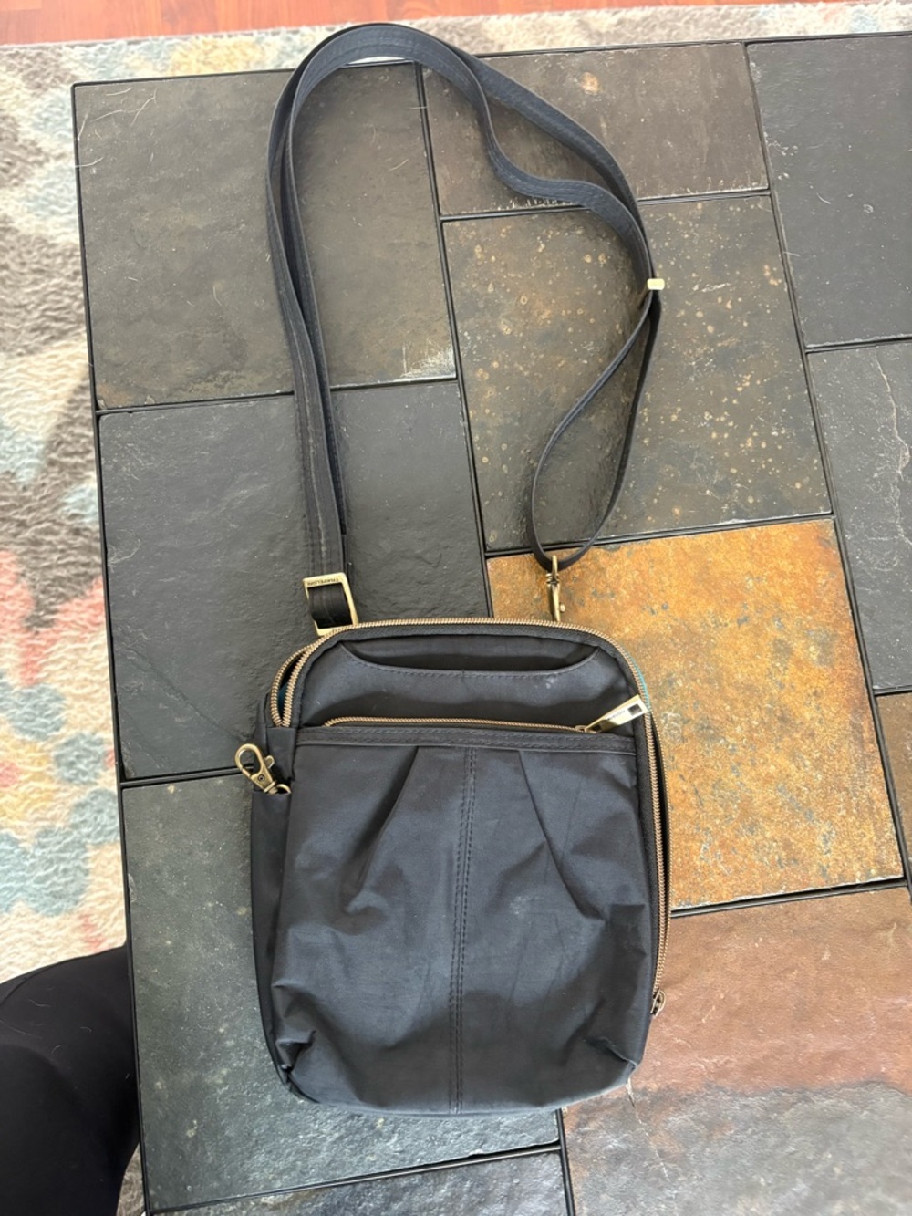 Travelon Black Crossbody Bag with Gold Hardware